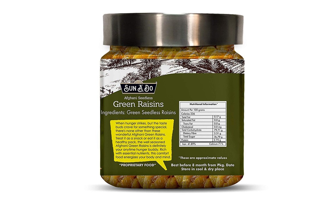 Sun A Do Afgani Seedless Green Raisins    Glass Jar  200 grams